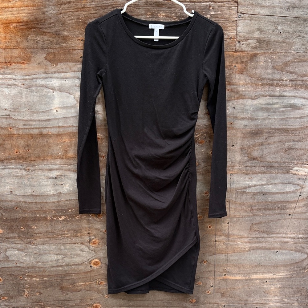 Leith Black Long-Sleeve Ruched Sheath Dress